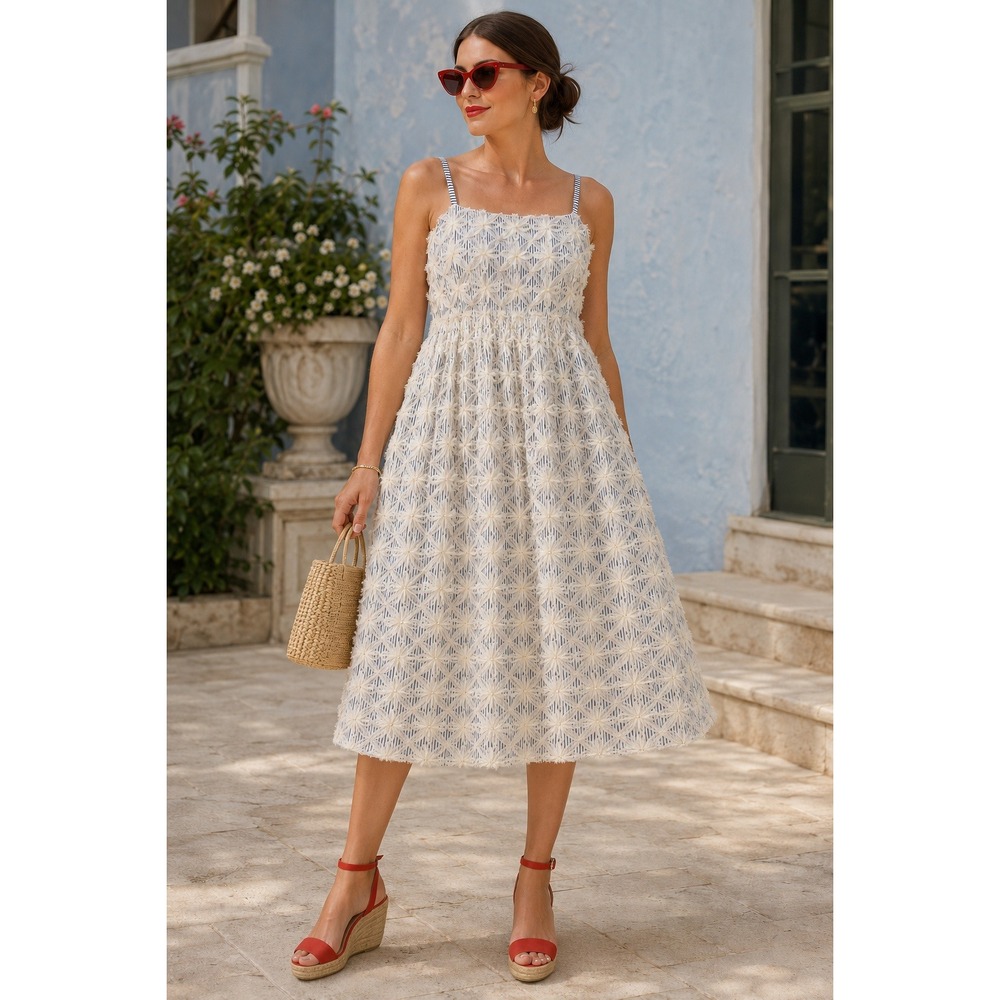 English Factory Floral Textured Midi Dress Womens XS Garden Party Coquette